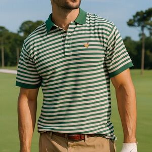 MASTER’S COLLECTION 100% Pima Cotton Kelly Green Striped Prep Polo Golf Shirt M
